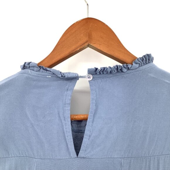 Grace + Karma Women's Blue Lace Ruffle Blouse Top L Rayon Cotton - Picture 4 of 8